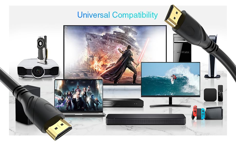 Jorenca 8K 3ft, 48Gbps 2.1 8K@60Hz 4K@120Hz, PS5, 4K HDMI Cable Ultra High Speed HDMI Cord, Gold Plated Connectors