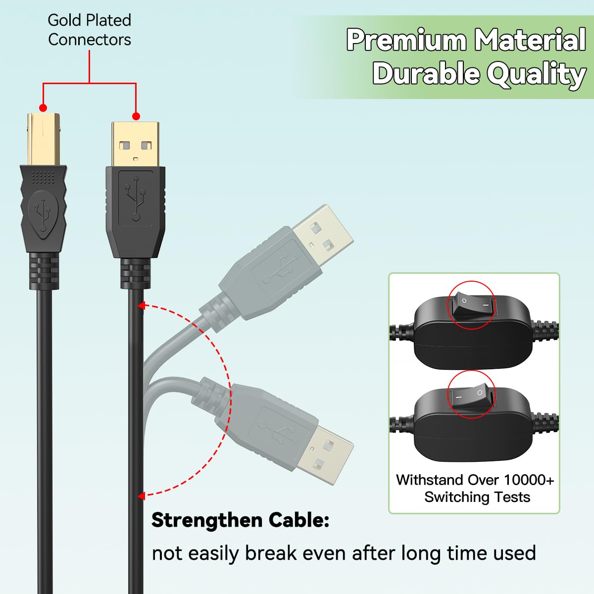5FT Dual Computer Printer Cable Splitter - USB B to A for Inkless Printers & Scanners