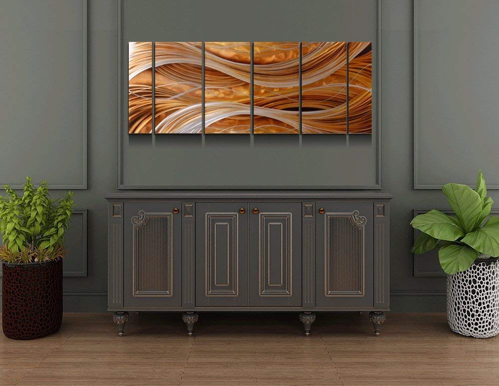 Yihui Arts Abstract Metal Wall Art - Hand Crafted 6 Pieces Large Panels, Unique 3D Aluminum Modern Contemporary Home Accent