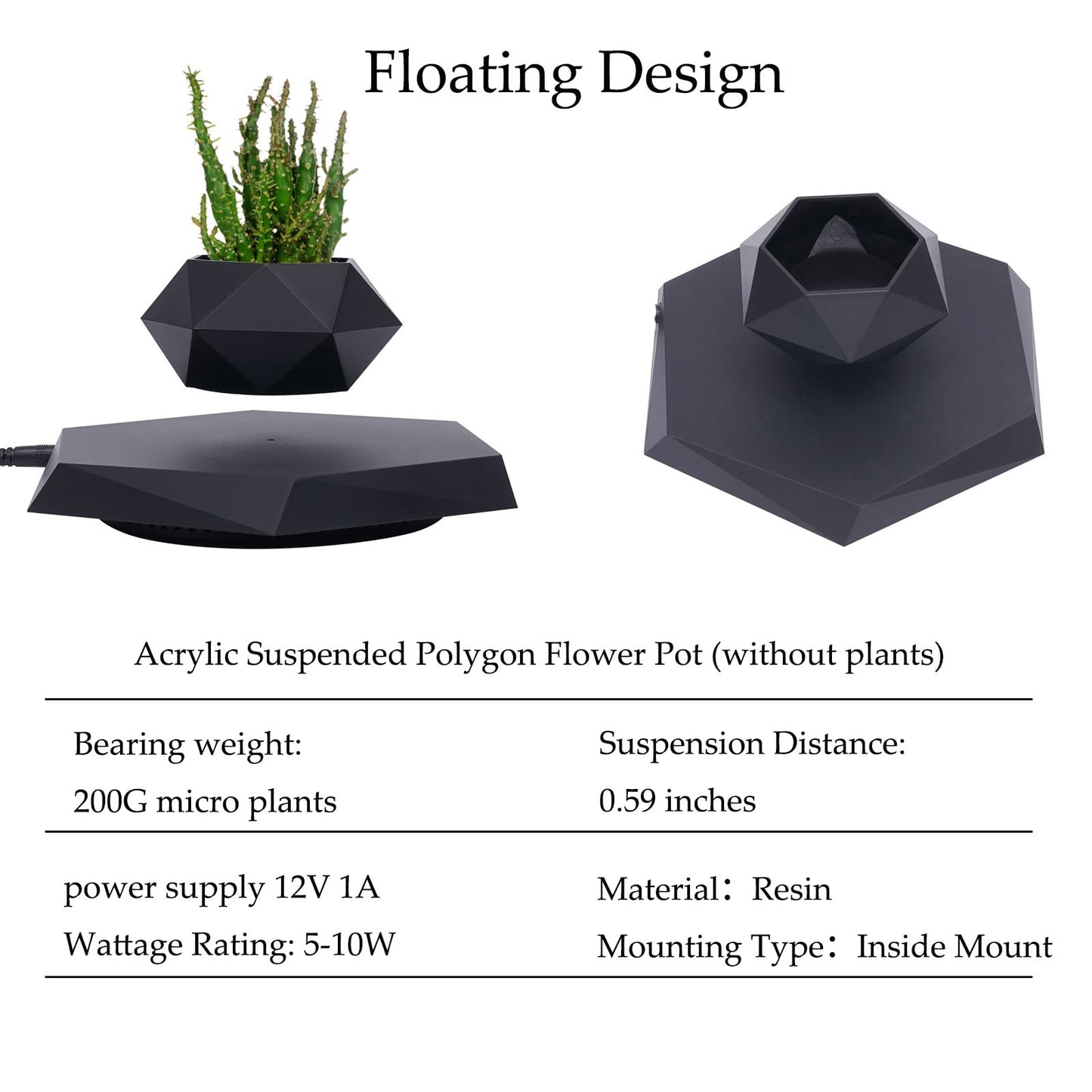 Bacacoo Rotation Flower Pot, Magnetic Levitating Plant Pot for Air Plants,Floating Plant Pot,Rotating Air Bonsai Planter Flower Pot for Home Living Room Office Desk (Black)