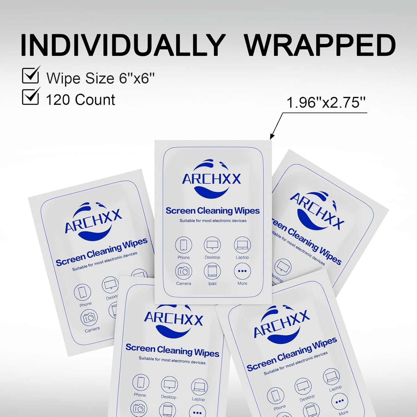120 Count 6"x6" ARCHXX Screen Wipes for Electronics, Pre-Moistened Screen Cleaner for Screens