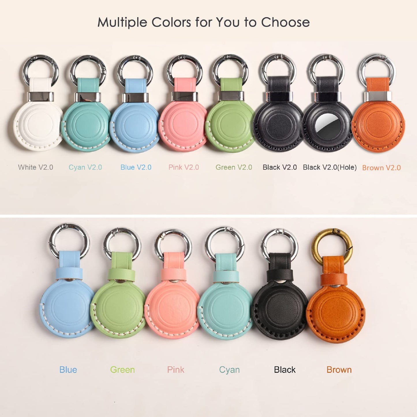 KEEPXYZ Genuine Leather Keychain Holder Compatible with Airtag, Secure for Air Tag Keychain Holder Case Cover Key Chain Ring Accessories - Cyan V1.0
