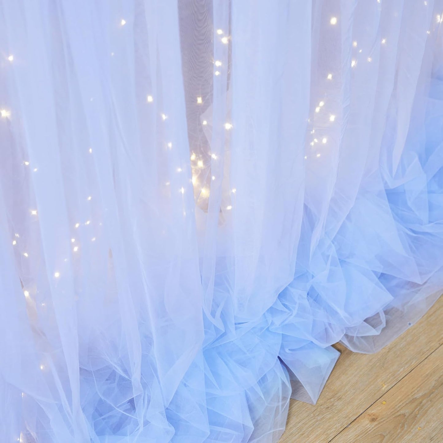 1015ft 2 515ft Baby Blue Sheer Tulle Backdrop Curtains with Lights String for Parties Baby Shower Decorations for Boy
