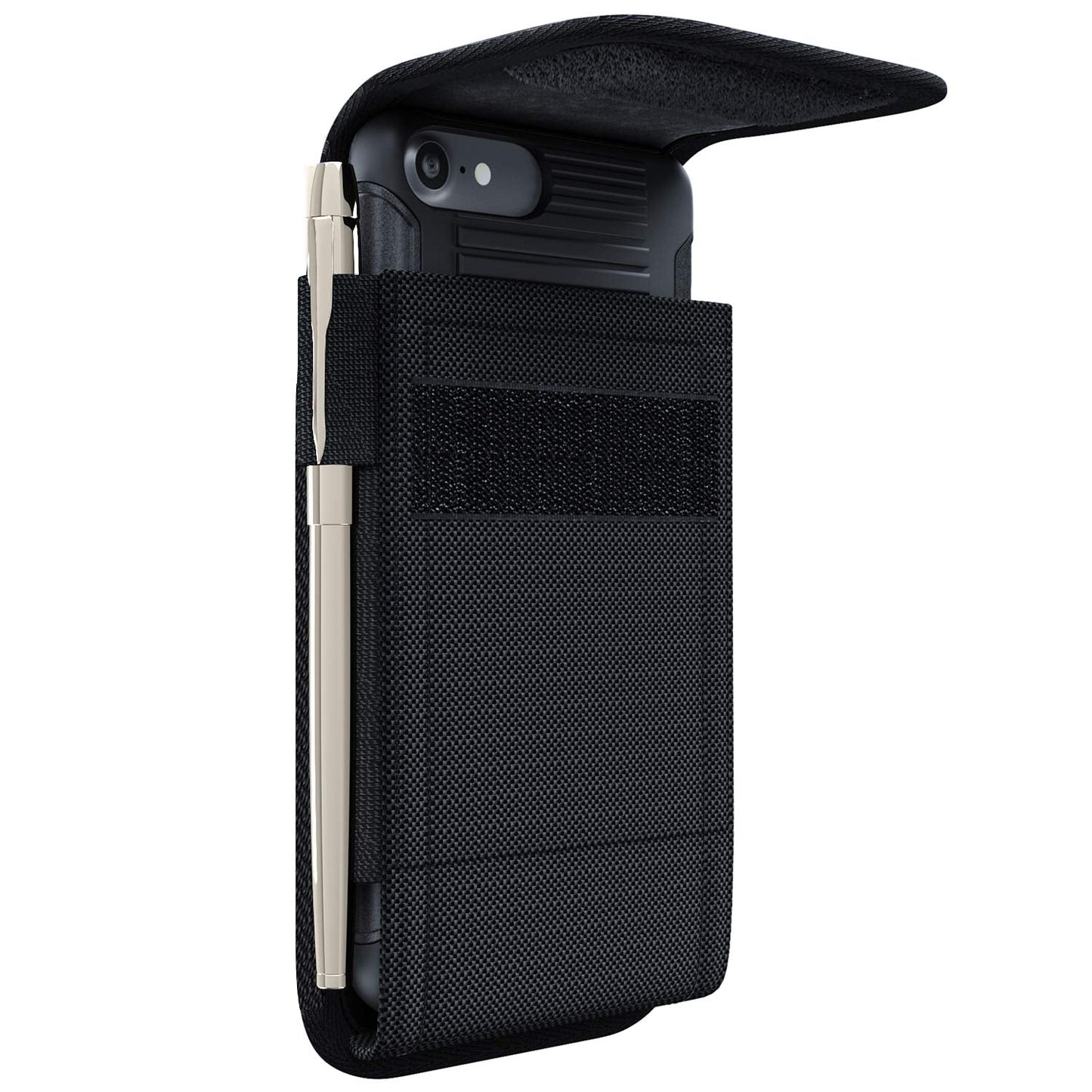 NUVAVO Holster for iPhone 17 16 15 14 13 12 11 Xs X XR/Pro Models, Cell Phone Belt Holder Case with Clip for Men, Heavy Duty Nylon Pouch (Fits Phone with Otterbox Cover on) Black