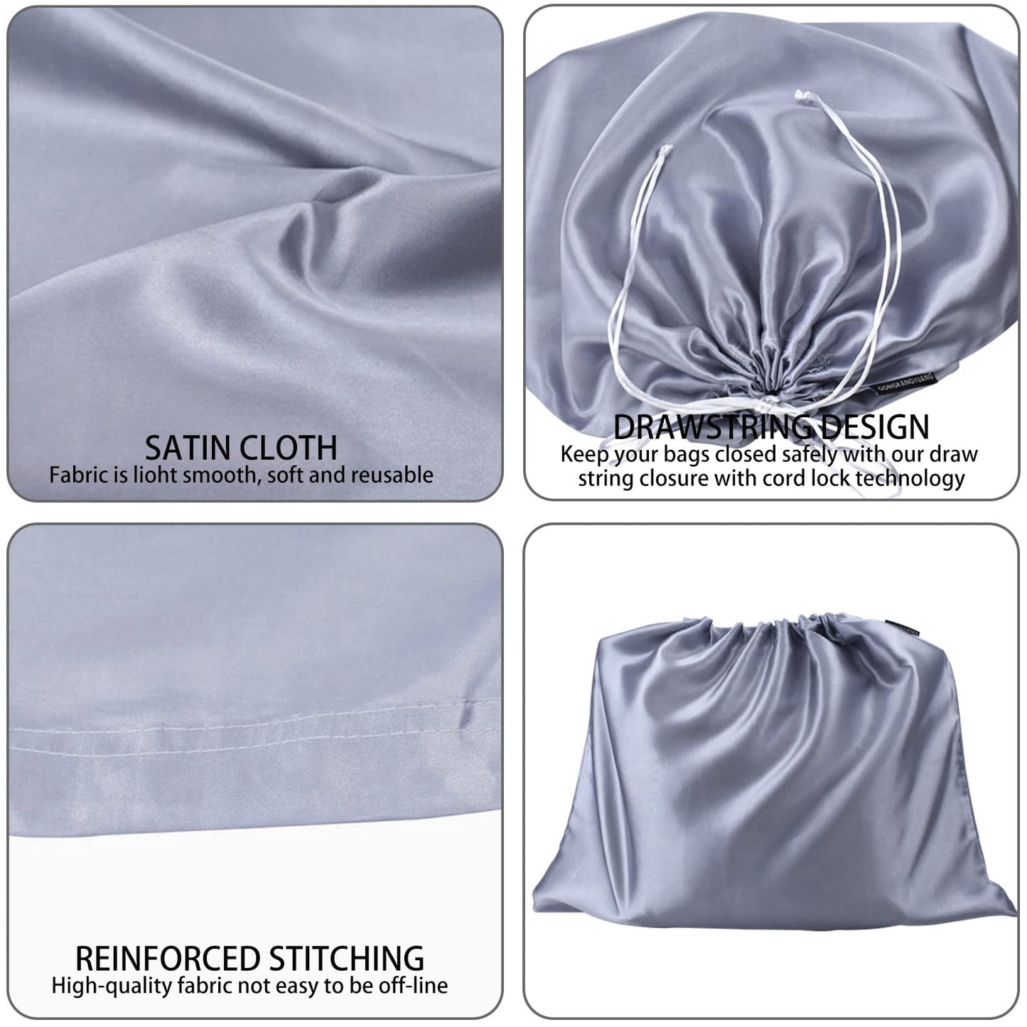 10 Pack Dust Bags for Purses and Handbags, Silk Dust Cover Storage Bag with Drawstring Travel Storage Pouch for Handbag Purse Shoes Boots (Gray, 23.6 × 19.6 in)