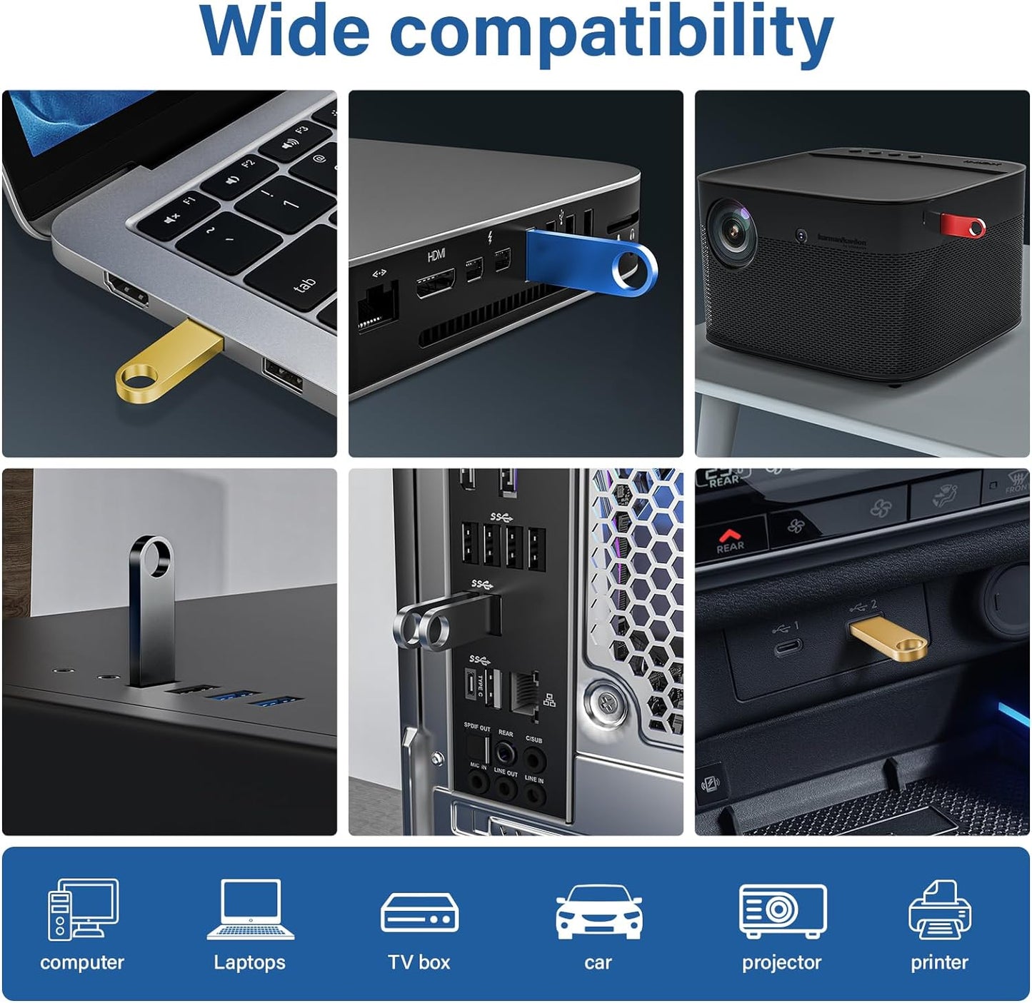 Wooolken 5 Pack 4GB 2.0 USB Flash Drive with Keychains, Sleek Metal USB Thumb Drives Memory Stick for PC Laptop
