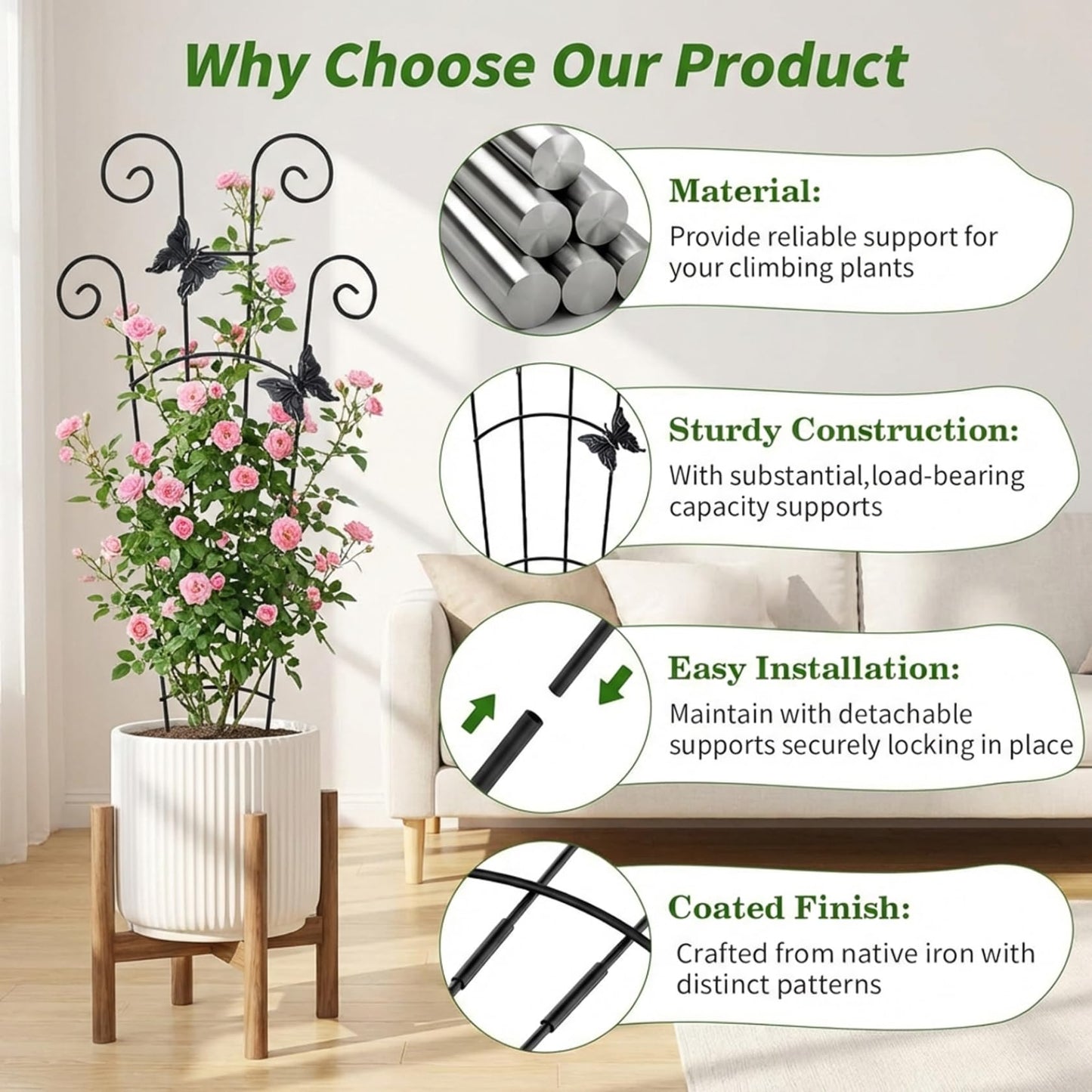 Plant Trellis 2 Pack Trellis for Potted Plants, 30 Inch Tall Butterfly Indoor Plant, Expandable & Rust-Resistant Metal Climbing Support for Vines