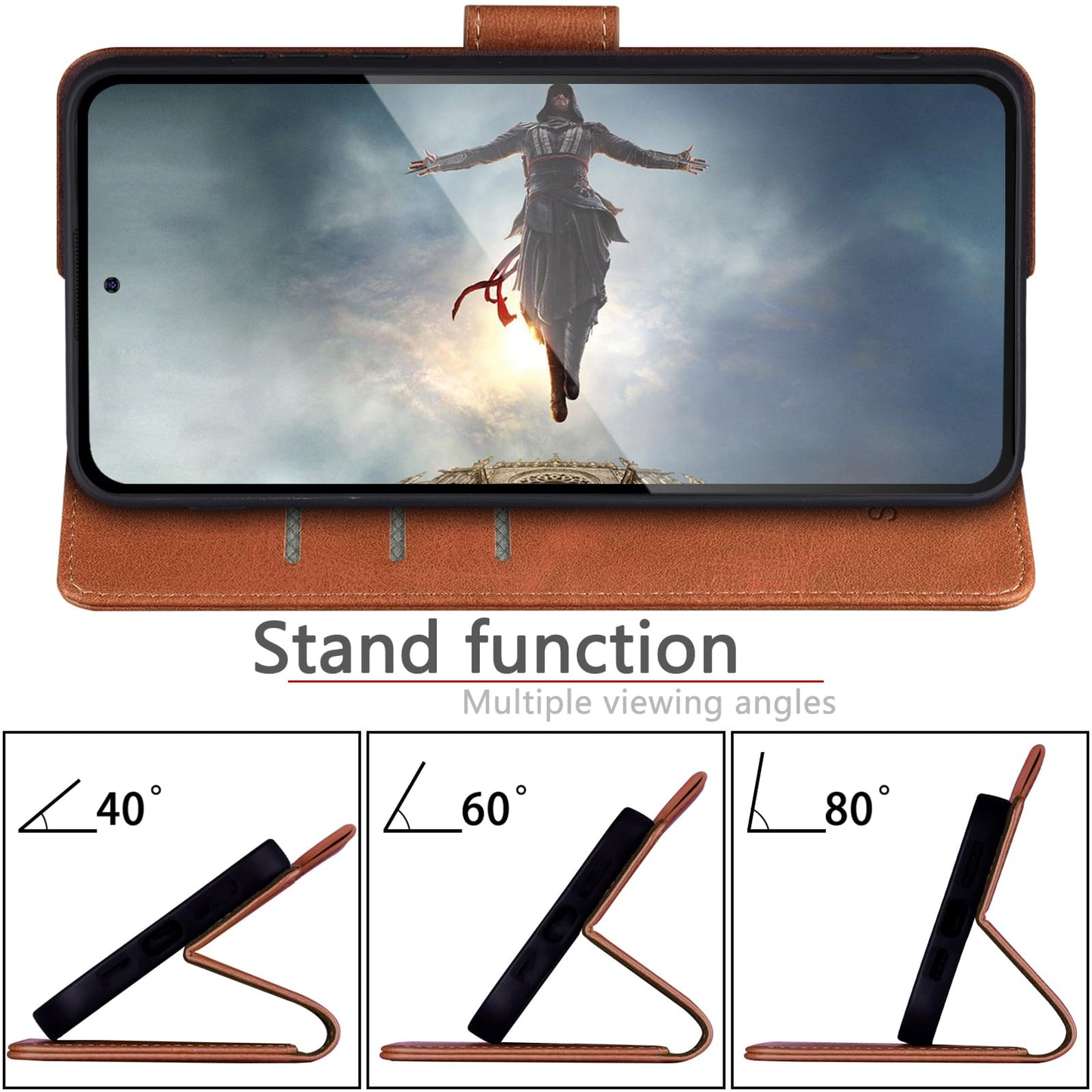 SUANPOT Compatible with Samsung Galaxy S25 Ultra Wallet case with RFID Blocking Credit Card Holder,Flip Book PU Leather Protective Cover Women Men for Samsung S25 Ultra Phone case Light Brown