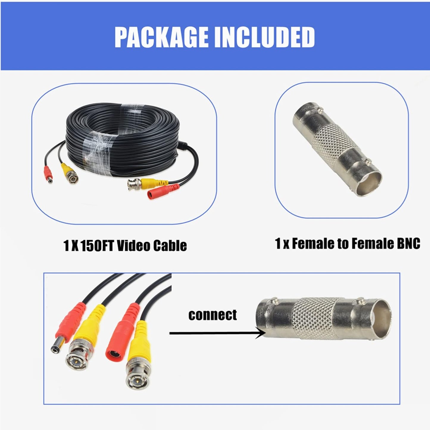 150ft Black Video Power BNC Cable Cord Lead Wires Replacement for Kguard CCTV DVR Security Cameras