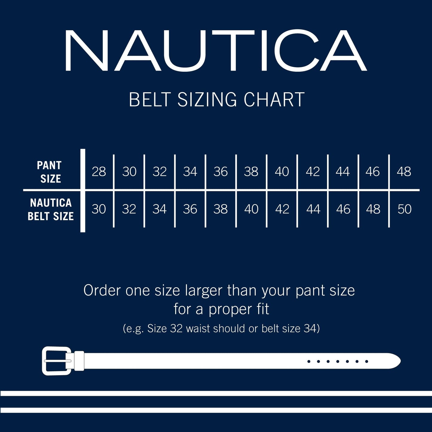 Nautica Men's Casual Leather Belt | Everyday | Classic | Pants | Jeans | Khakis | Chinos | Metal Buckle, Casual Overlay - Navy, 44 Inches