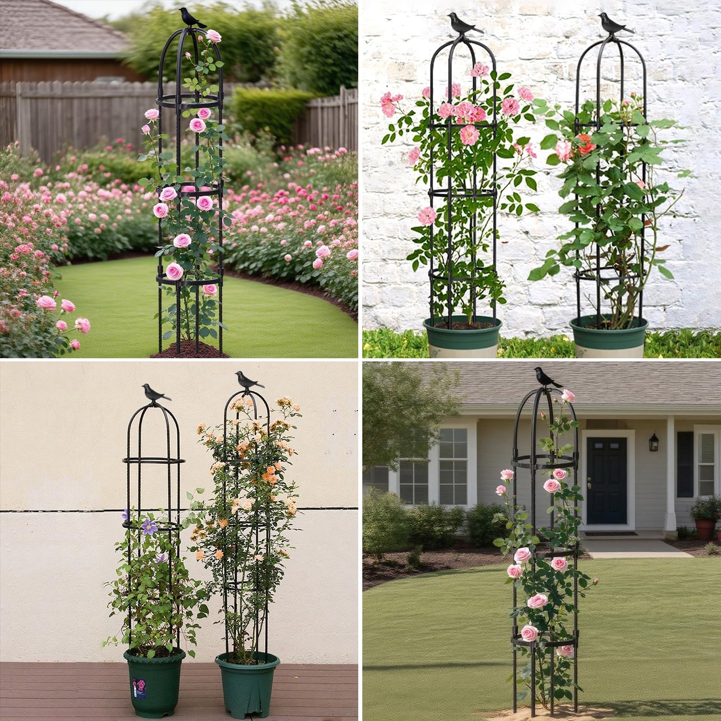 SDLDEER 2 Pcs 6.2FTGarden Obelisk Trellis for Climbing Plants Outdoor, Rustproof Metal Plant Flower Trellises,Garden Obelisk Trellis for Indoor Outdoor Flowers Vegetable Fruits Vines Support