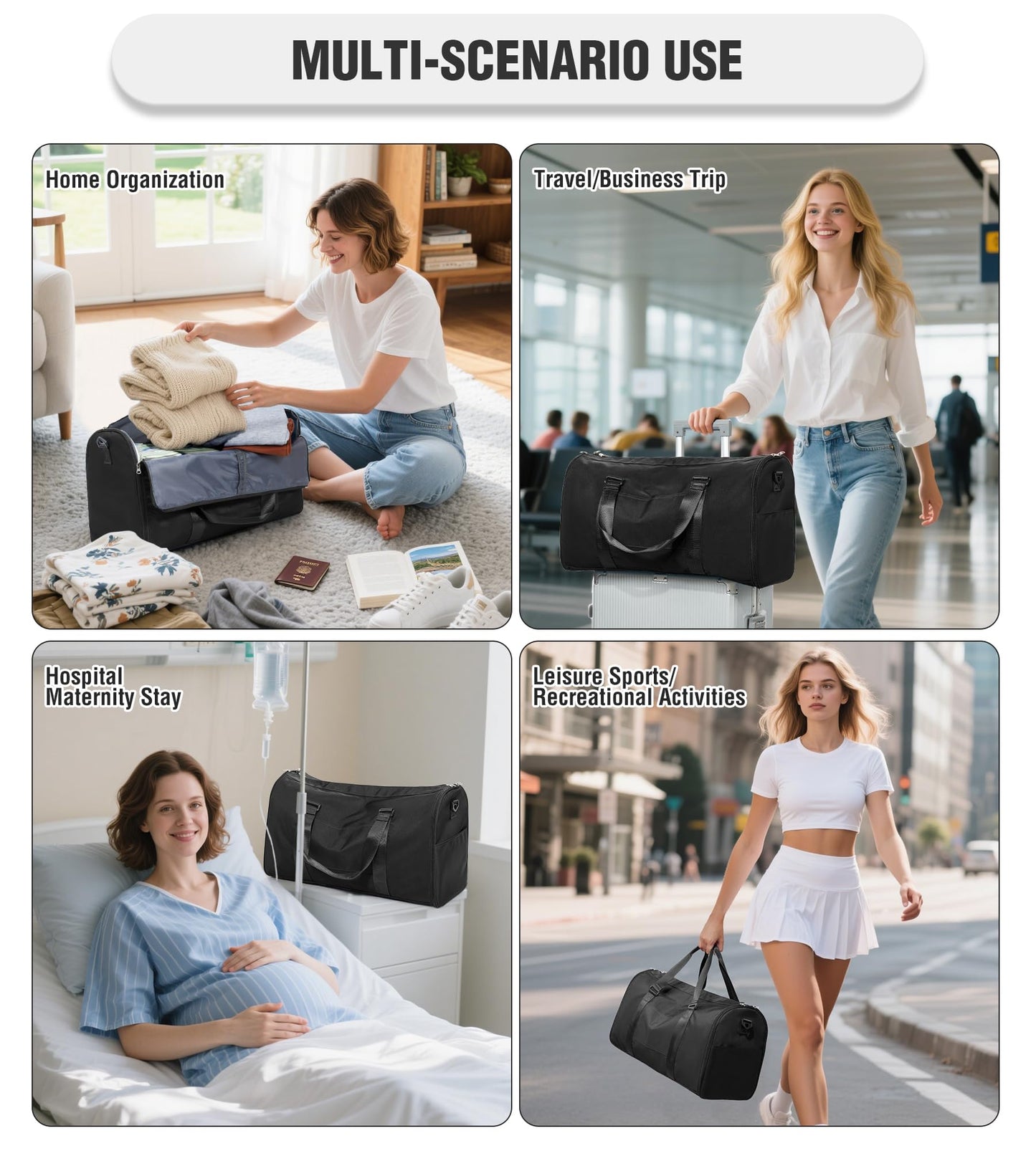 Convertible Garment Duffle Bags for Travel, Carry On Garment Bag for Women Men 2 in 1 Hanging Suit Bag, Large Weekender Bags for Business Trip Wedding Hanging Clothes Black