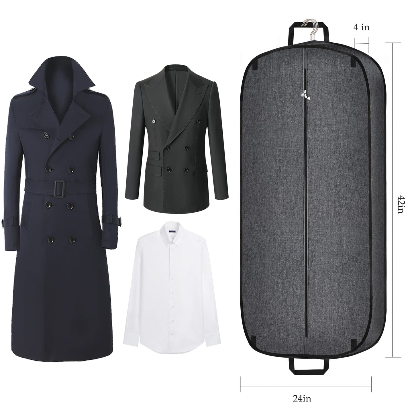Limoomil Heavy Duty Waterproof Garment Bag for Travel, Tear Resistance Suit Bag for Men Travel for Suits, Tuxedos, Coats, Uniform. 42 inch