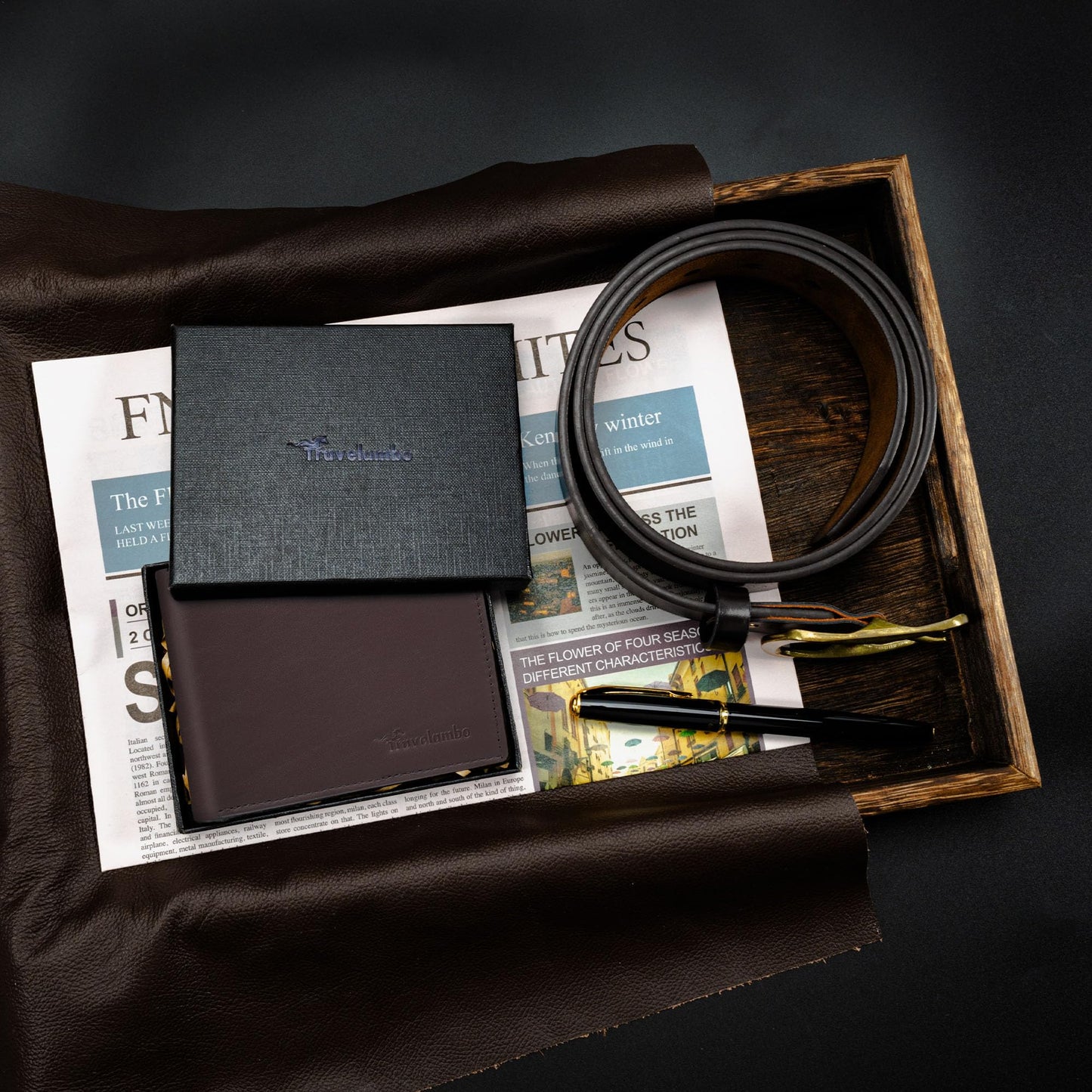 Travelambo Genuine Leather Wallet for Men with Gift Box - Handmade Bifold Stylish - Mens Wallets Rfid Blocking with 2 ID Windows