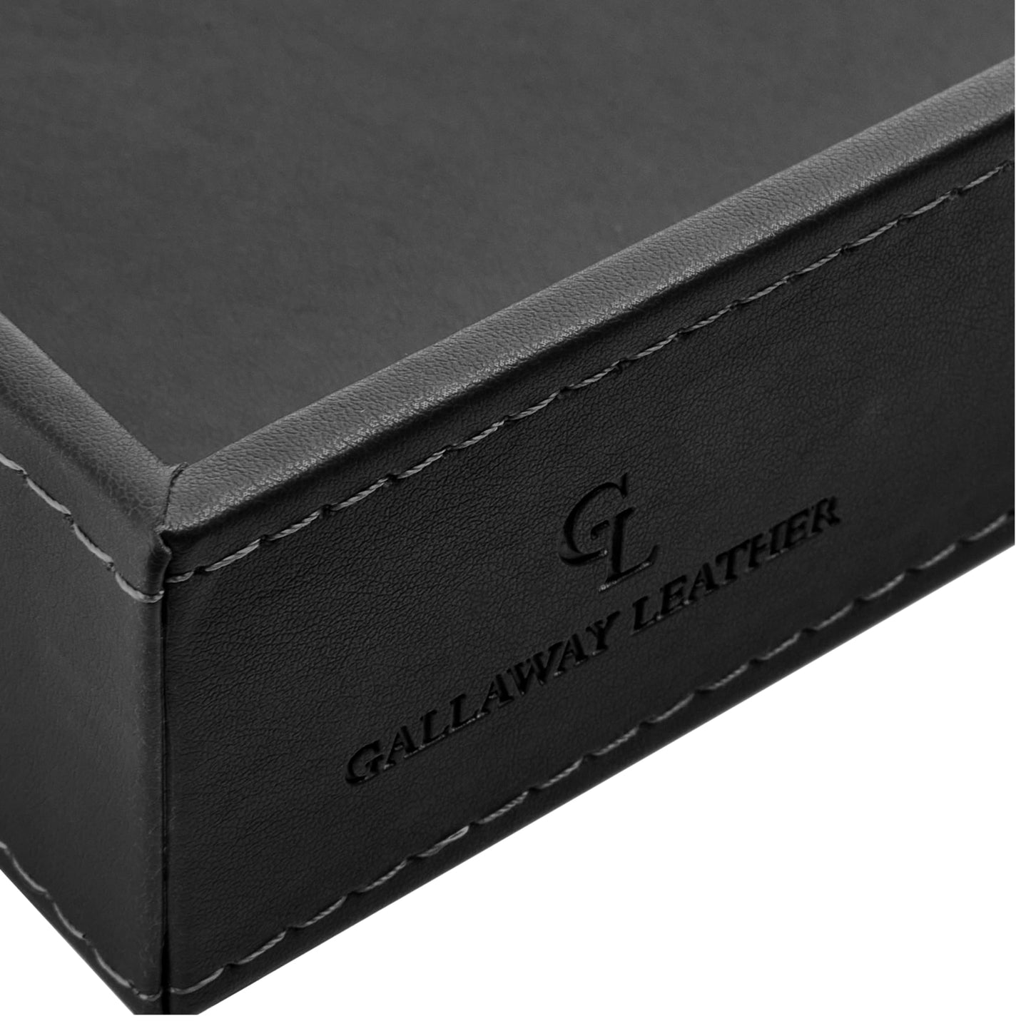 GALLAWAY LEATHER Valet Tray for Men - Nightstand Organizer EDC Tray for Wallet and Keys - Dresser Leather Catchall Dump Key Tray - Bedside Table Tray Organizer Key Bowl for Entryway Table (Black)