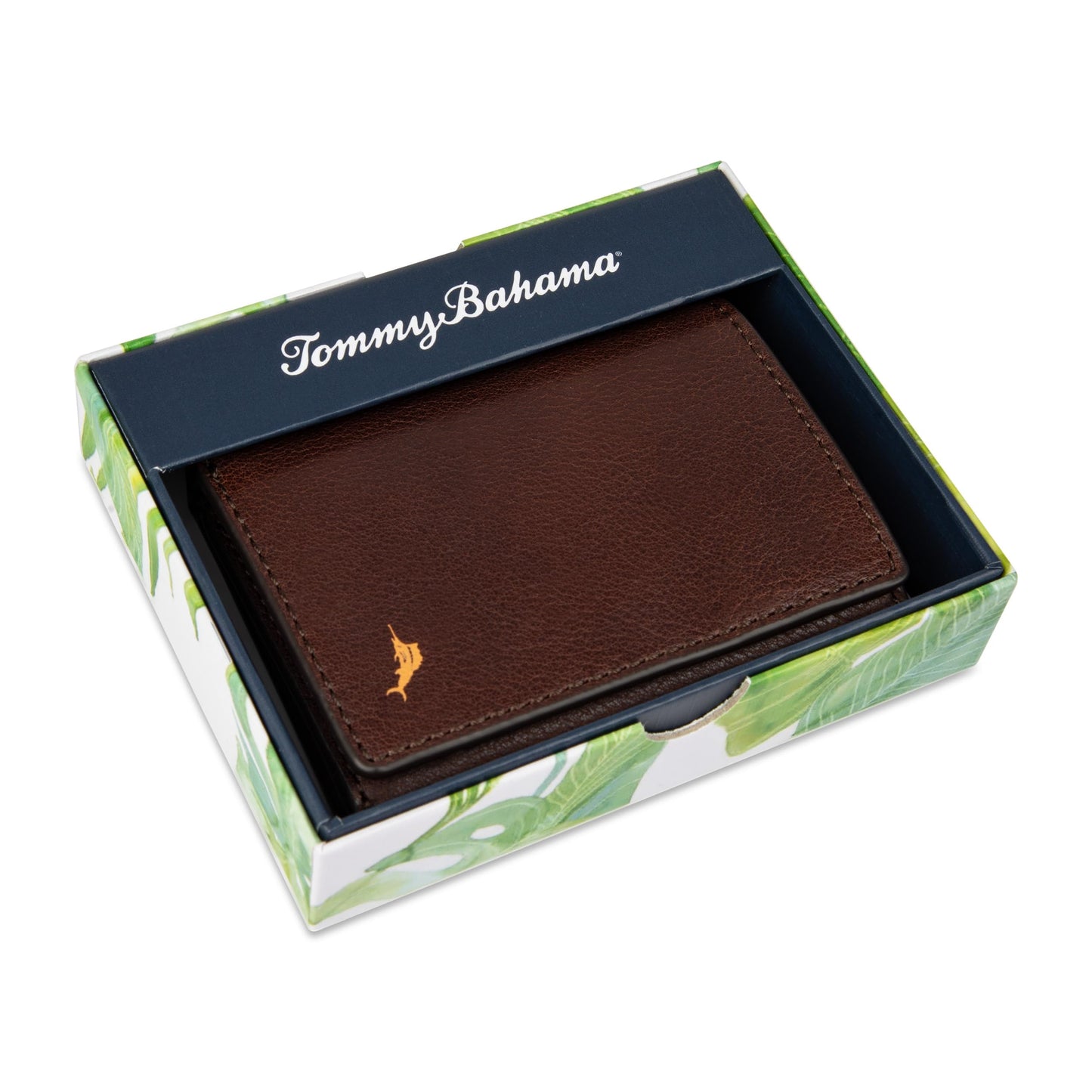 Tommy Bahama Mens Leather Trifold Wallet Brown