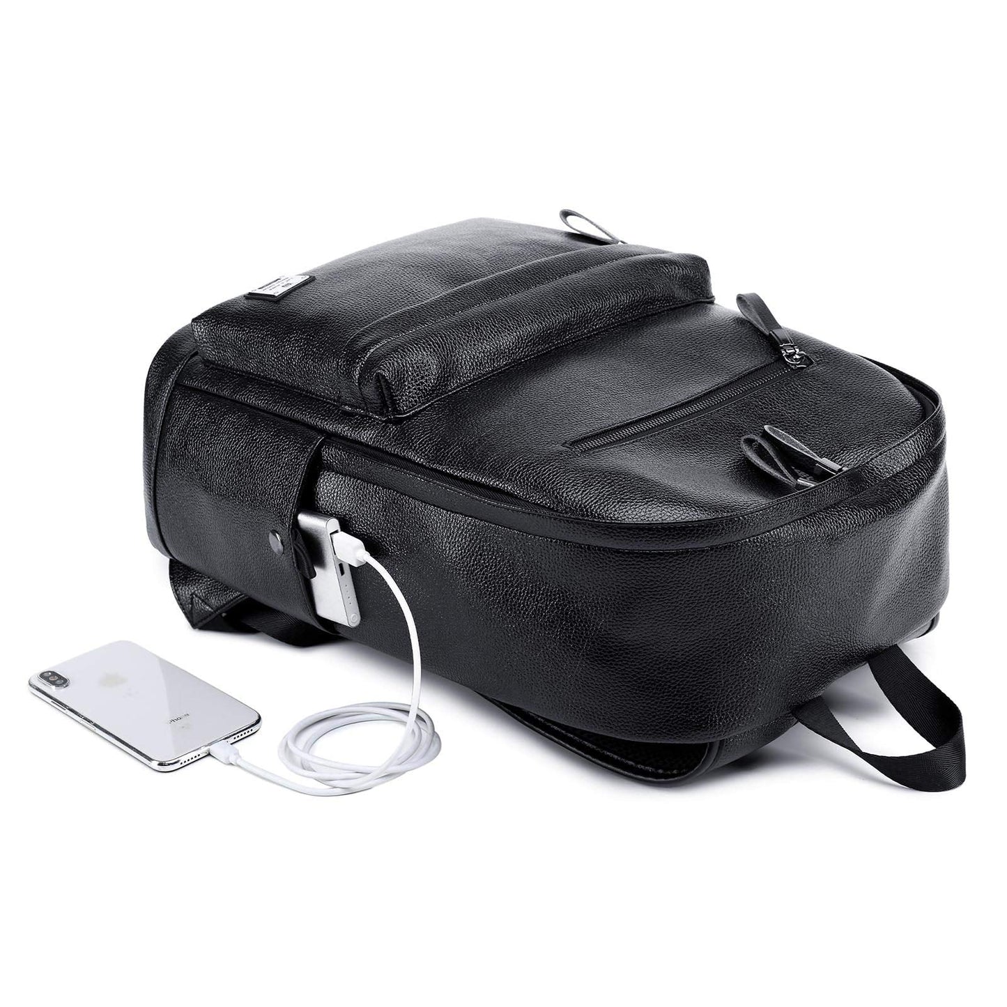 weiatas Black Leather Laptop Backpack for Men Women Work Travel, College School Backpack Casual Daypack fits 15.6 Inch