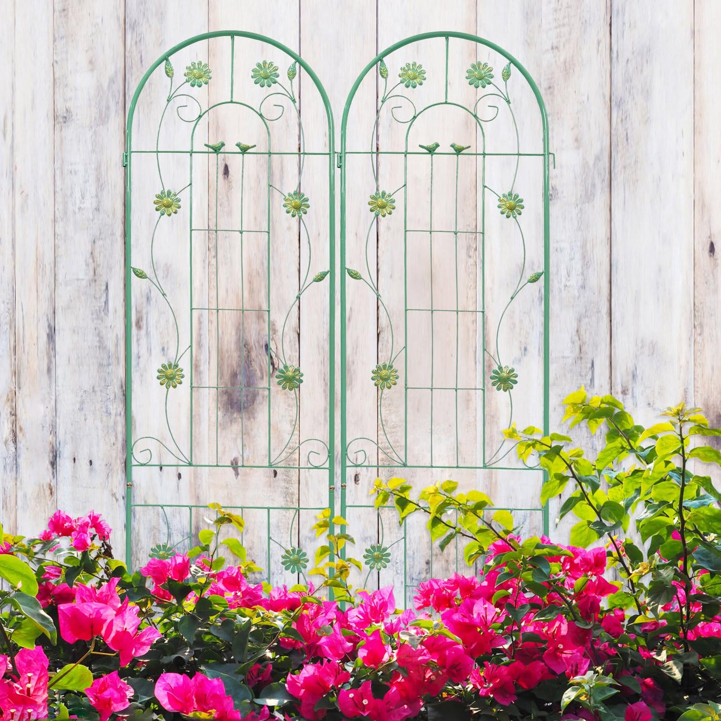 2 Pack Garden Trellis for Climbing Plants 86.7'' x 19.7'' ,Green Metal Garden Trellis,Heavy Duty Rustproof Plant Trellis for Rose Vegetable Cucumber