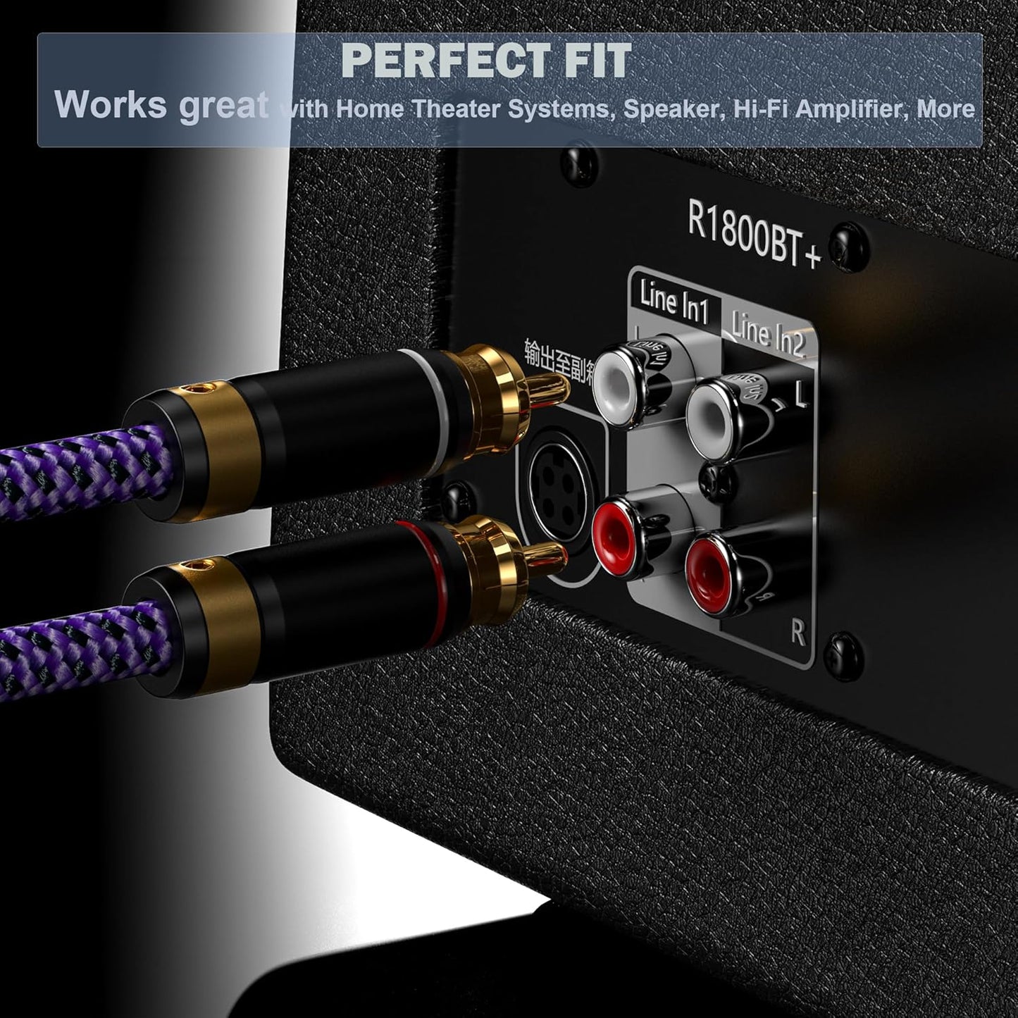 Veimeitk 2 2 24K (4.9FT/1.5m) RCA to RCA Audio Cable Heavy Duty Gold-Plated Pure Copper Shell Oxygen-Free Copper