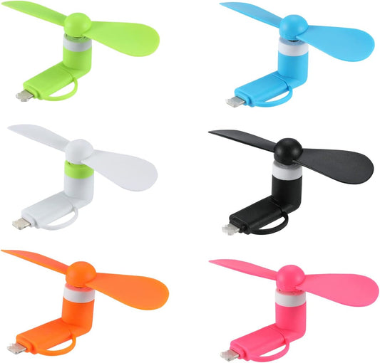 DNTESR 2-in-1 Summer (6-Pack) Mini Cell Phone Fan Fan Compatible for iPhone, iPad, Android Smartphone,Tablet - Colorful