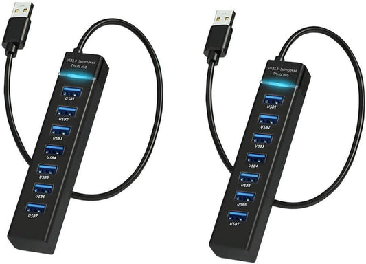 MVBOONE 2 Pack 7 Ports USB Hub, Multiple Port USB Adapter with Indictor Light, High Speed Data Transmission Docking