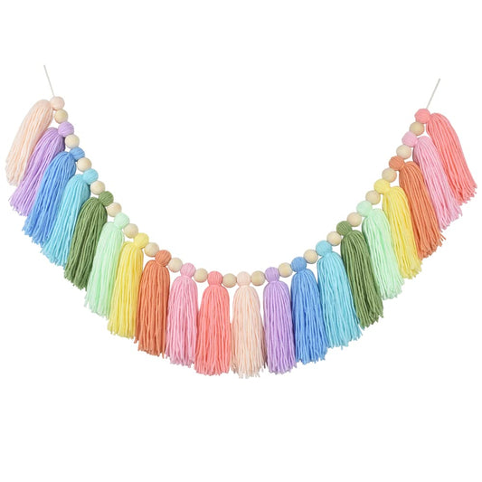 DrCor Pastel Rainbow Tassel Garland – Boho Classroom Decor for Back to School, Baby Shower, Party Banner for Nursery, Kids Room, Birthday or Graduation Decoration