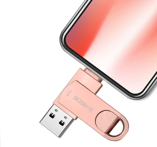 DEZOBYTE USB3.0 256GB 2in1 MS02 Flash Drive Phone Photo Stick for i Phone Android USB C and Computer Pink