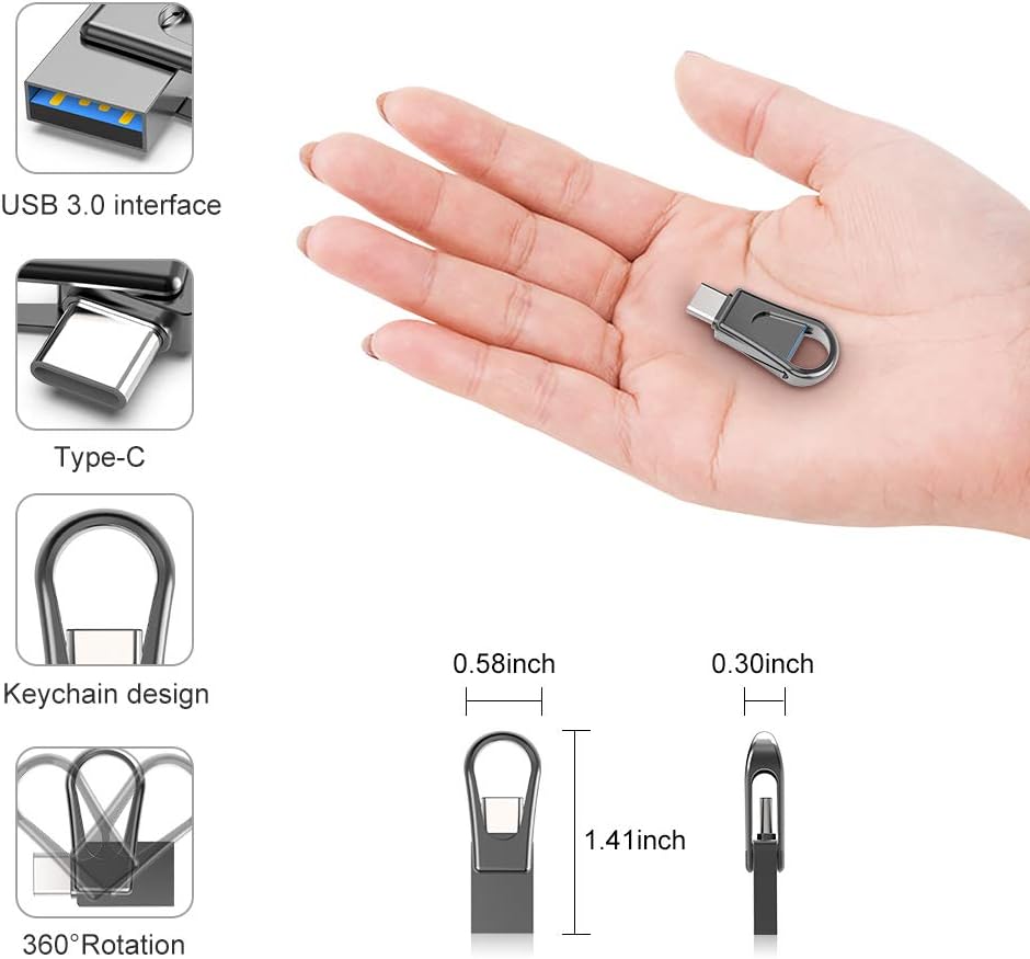 Sanfeya 128GB 2-in-1 3.0 USB C Flash Drive, USB Thumb Drive, Dual USB Memory Stick Pen Drive for Type-C Android