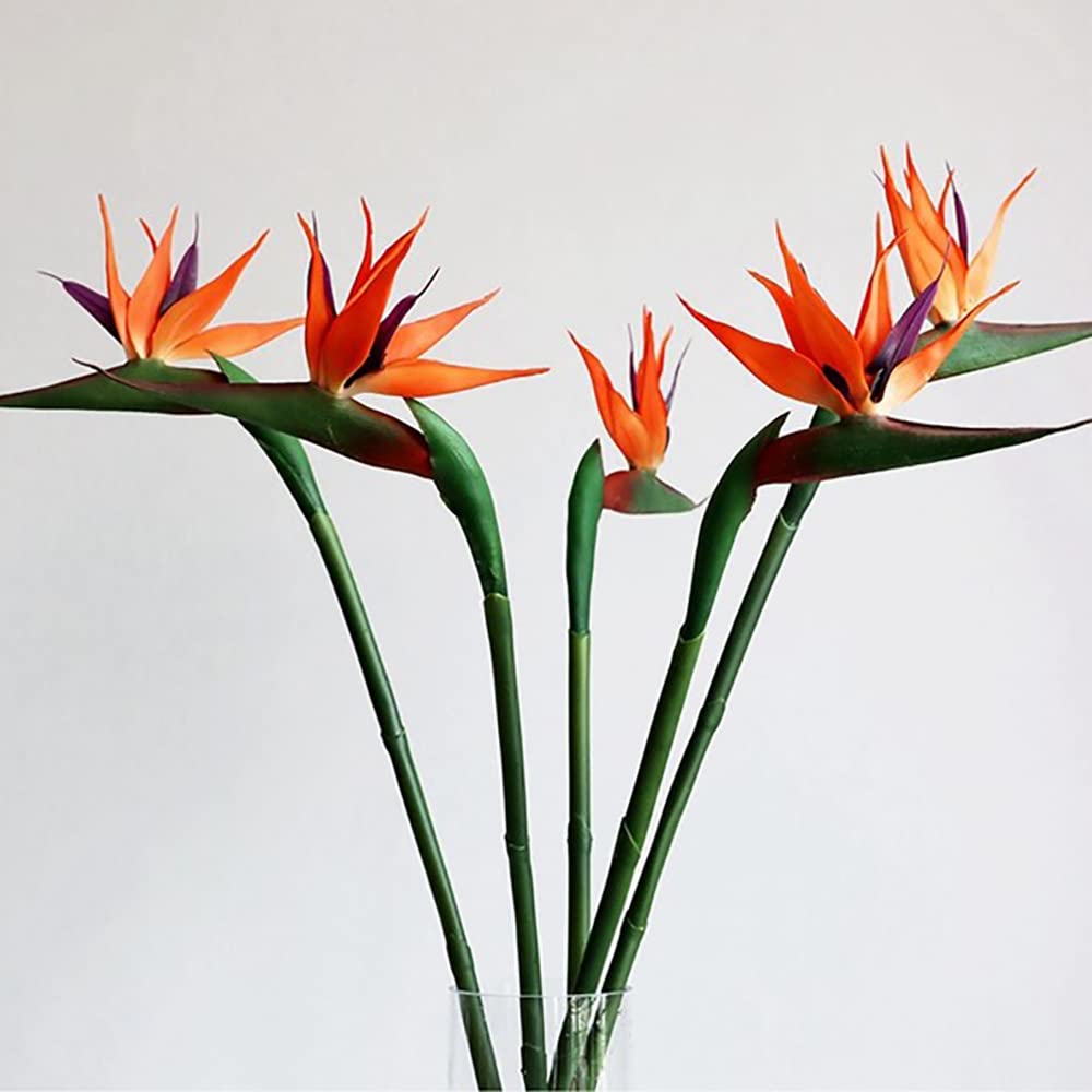 Beebel Artificial Flowers Bird of Paradise Greenery Plants Indoor Outside Garland Home Garden Office Verandah Wedding Decorations 6pcs (Yellow, 6 Pack)
