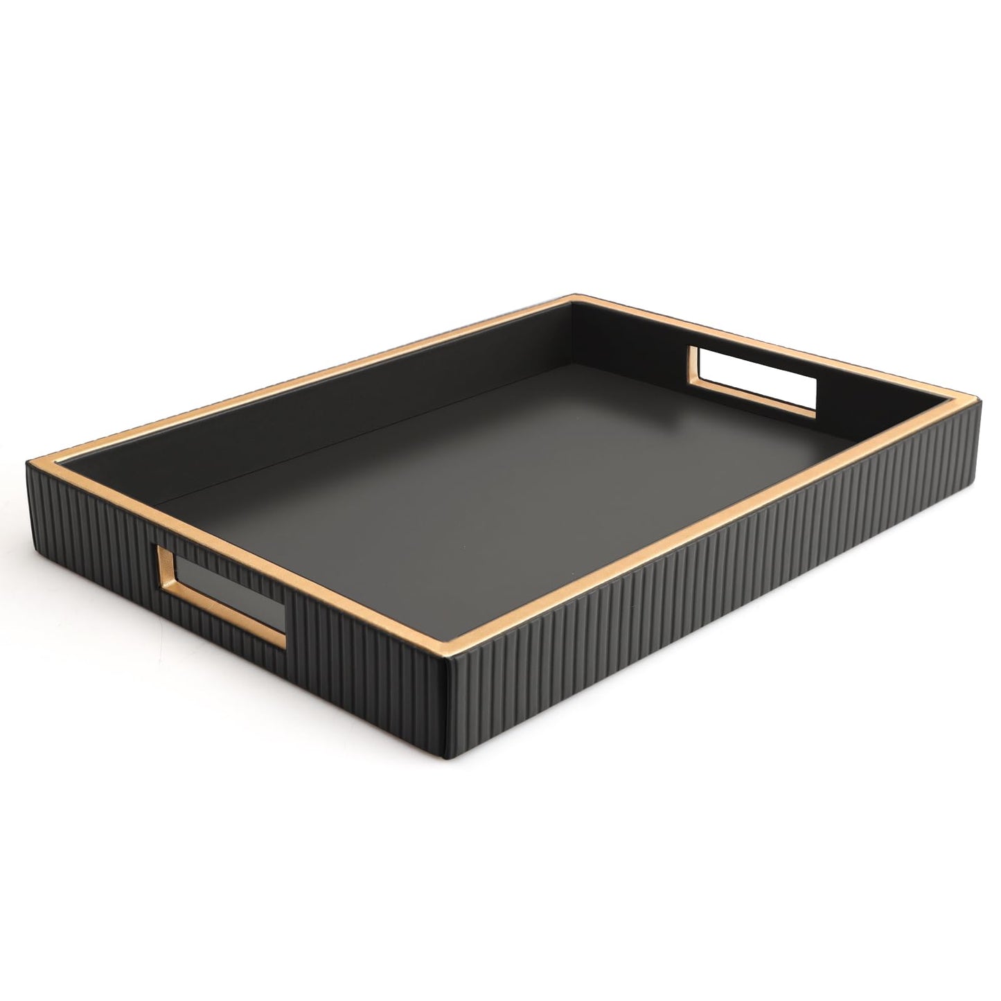 SANZIE Leather Tray Desktop Storage Organizer Premium Serving Tray Decorative Tray Valet Tray for Sundries Cosmetics Phone Wallet Cutlery (Black Holder)