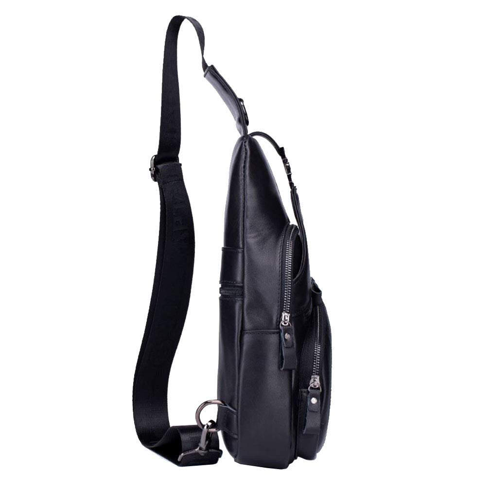 Hebetag Leather Sling Bag Crossbody Backpack for Men Women Outdoor Travel Shoulder Chest Pouch Casual Hiking Pack