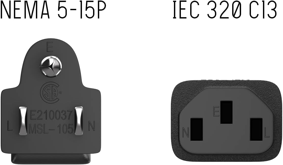 Cable Leader 2ft 18 IEC320 C13 5-15P, AWG Universal Power Cord to NEMA Extension Power Cord, Compatible with Computers