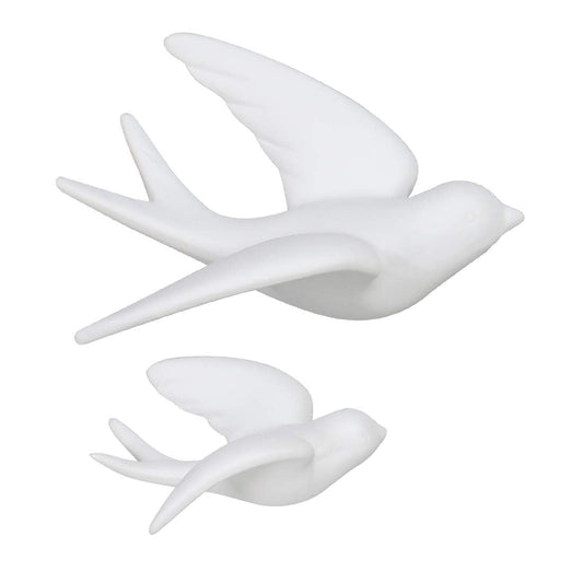 FANWNKI Ceramic Flying Birds Sparrows Wall Mount Hanging Decor-White-2Pack,Right