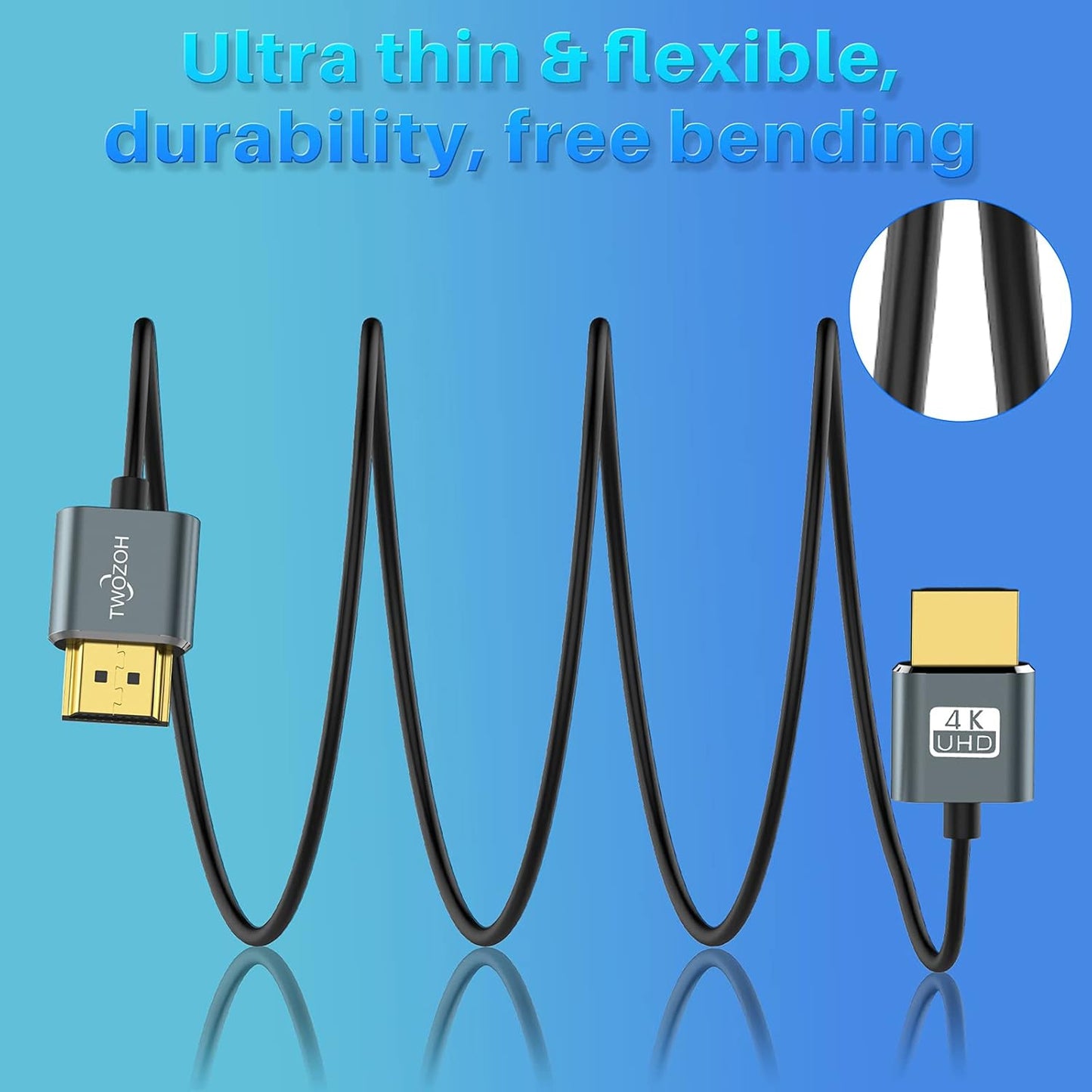 Twozoh 25FT 2 Pack, 4K@60Hz 18gbps 2160P/1080P Flexible & Slim Long HDMI Cable Ultra Thin HDMI Cord Supports High Speed