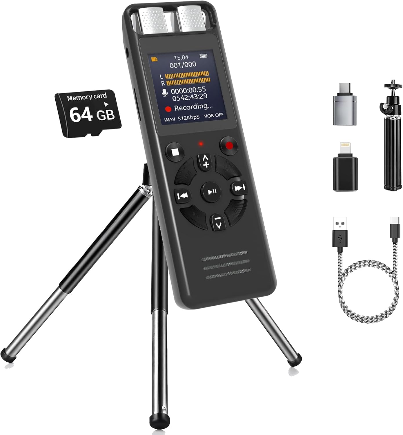 Aiworth 64GB OTG,4640 Playback,MP3 Digital Voice Activated Recorder for Lectures&Meetings,Phone Connected via Hours