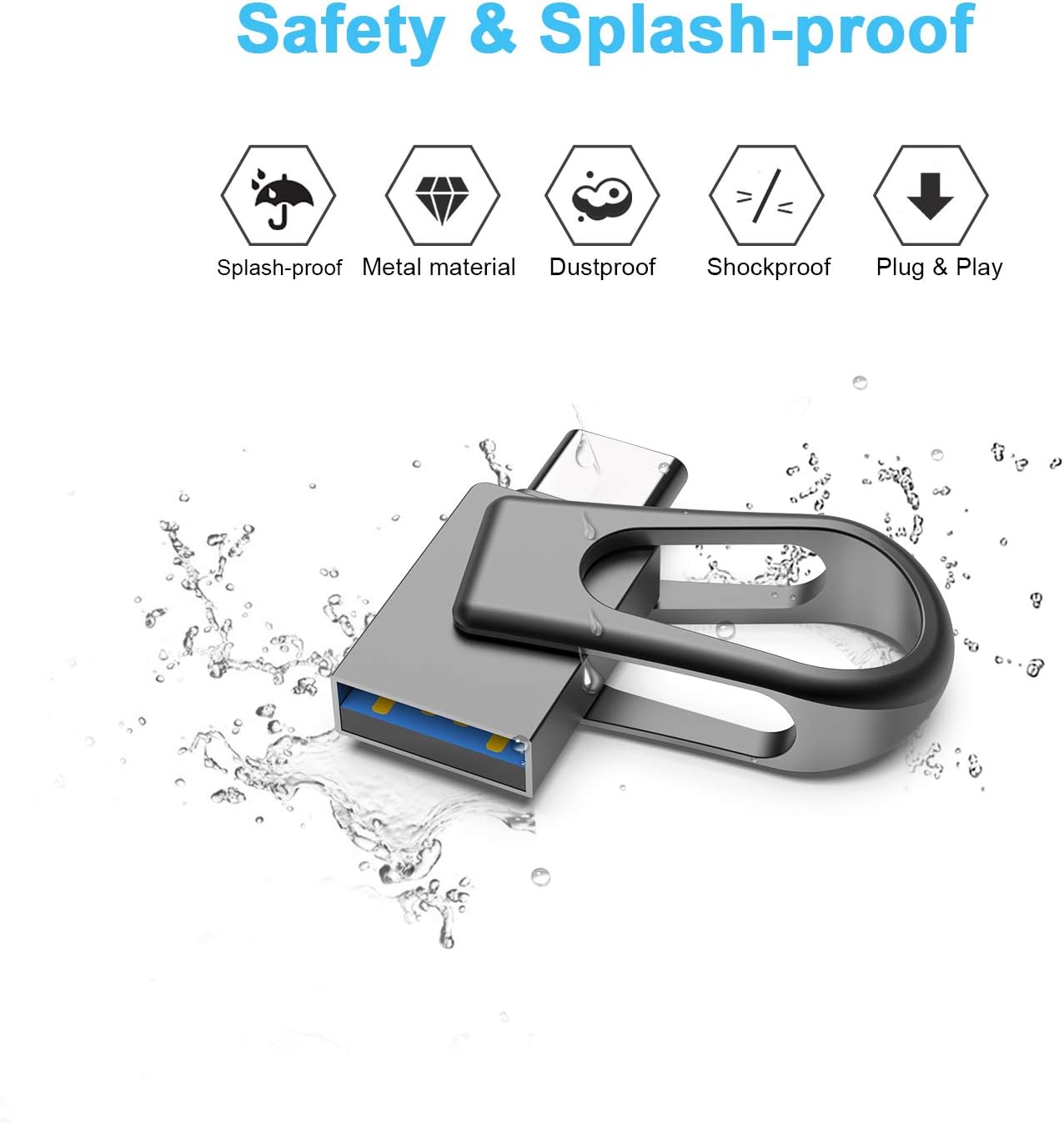 Sanfeya 32GB 2-in-1 3.0 USB C Flash Drive, OTG USB Thumb Drive, Dual USB Memory Stick Pen Drive for Type-C Android