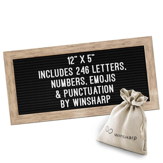 Small Letter Board | 12"x5" Mini Black Felt Classy Wooden Frame with White Letters | Premium Changeable Sign Boards for Home Decor Motivational Quotes Baby Announcement Price List Message Letterboard
