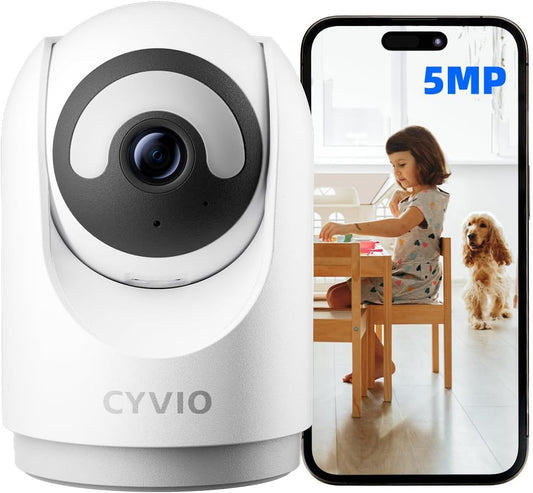CYVIO 5MP 3K 2-Way Indoor WiFi Camera, Plug-in Security Camera with Wireless Connection, Video, Pan/Tilt, Audio, AI
