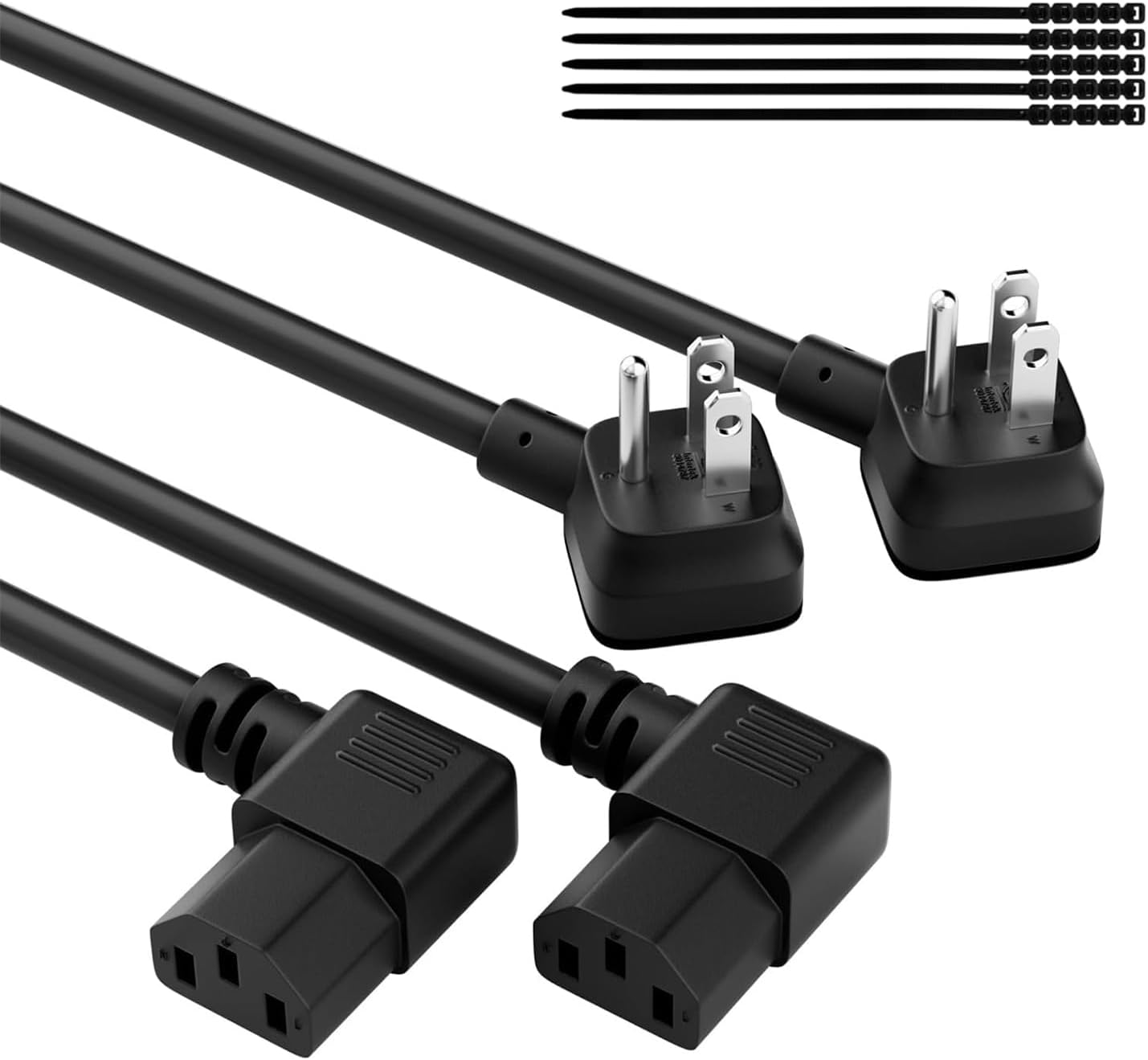 Elecan 3-Prong 45 90 5 Ft/2 Pack, 18AWG 125V 10A Degree Flat to Angled Plug Replacement Power Cord Heatproof Flexible