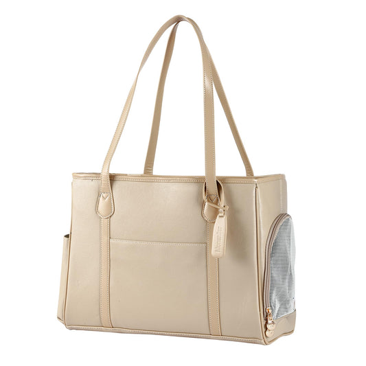 Monanller Stylish Dog Purse Carrier, Leather Pet Carrier Bag for Small Dogs Cats Puppy, Airline Approved Soft-Sided Carrier Ivory