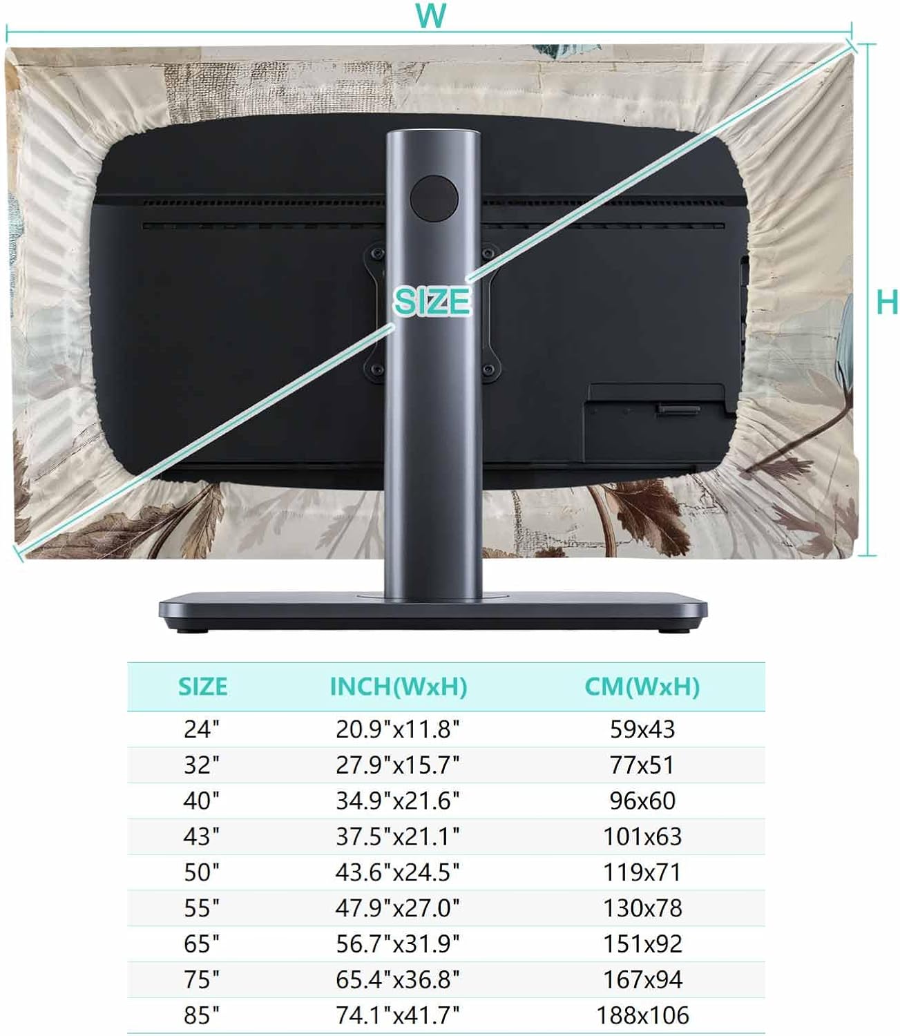 Singingin 65 Inch, Teal Broccoli TV Dust Cover Rustic Farmhouse Flower Leaf Retro Brown Computer Monitor Cover