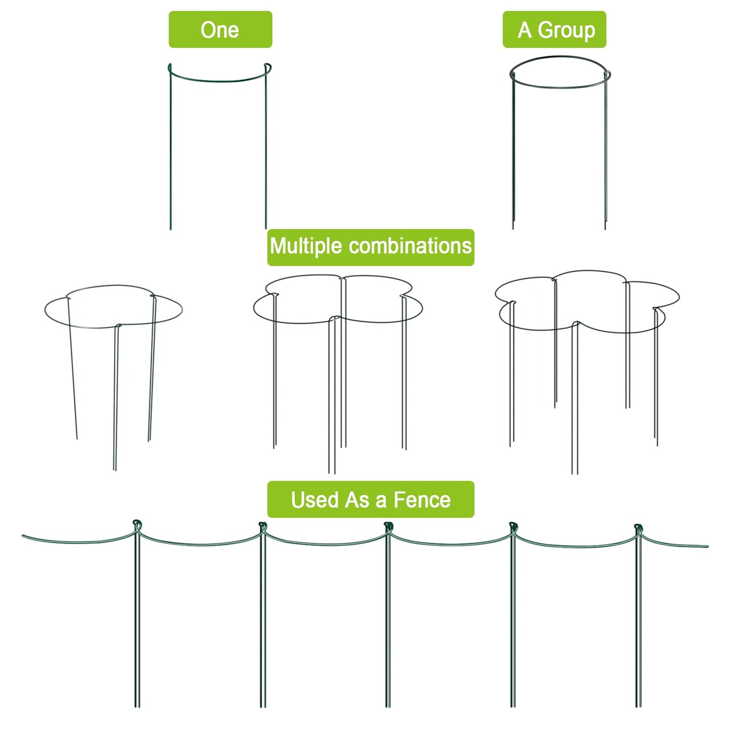 HiGift 6 Pack 24 Inch Plant Stakes, 10" Wide x 24" High Half Round Metal Peony Cages and Support, Green Garden Plant Stake Plant Support Ring Border for Peony Tomato,Hydrangea,Flower Indoor Outdoor