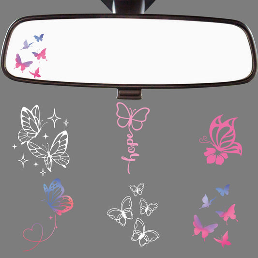 Dazoratix Butterfly Rearview Mirror Decals - 6 Pcs Cute Car Rear View Sticker Pink Waterproof Window Vinyl Accessories Gift for Women Girl Auto Interior Bumper Tumbler Trucks Laptop Water Bottle Decor