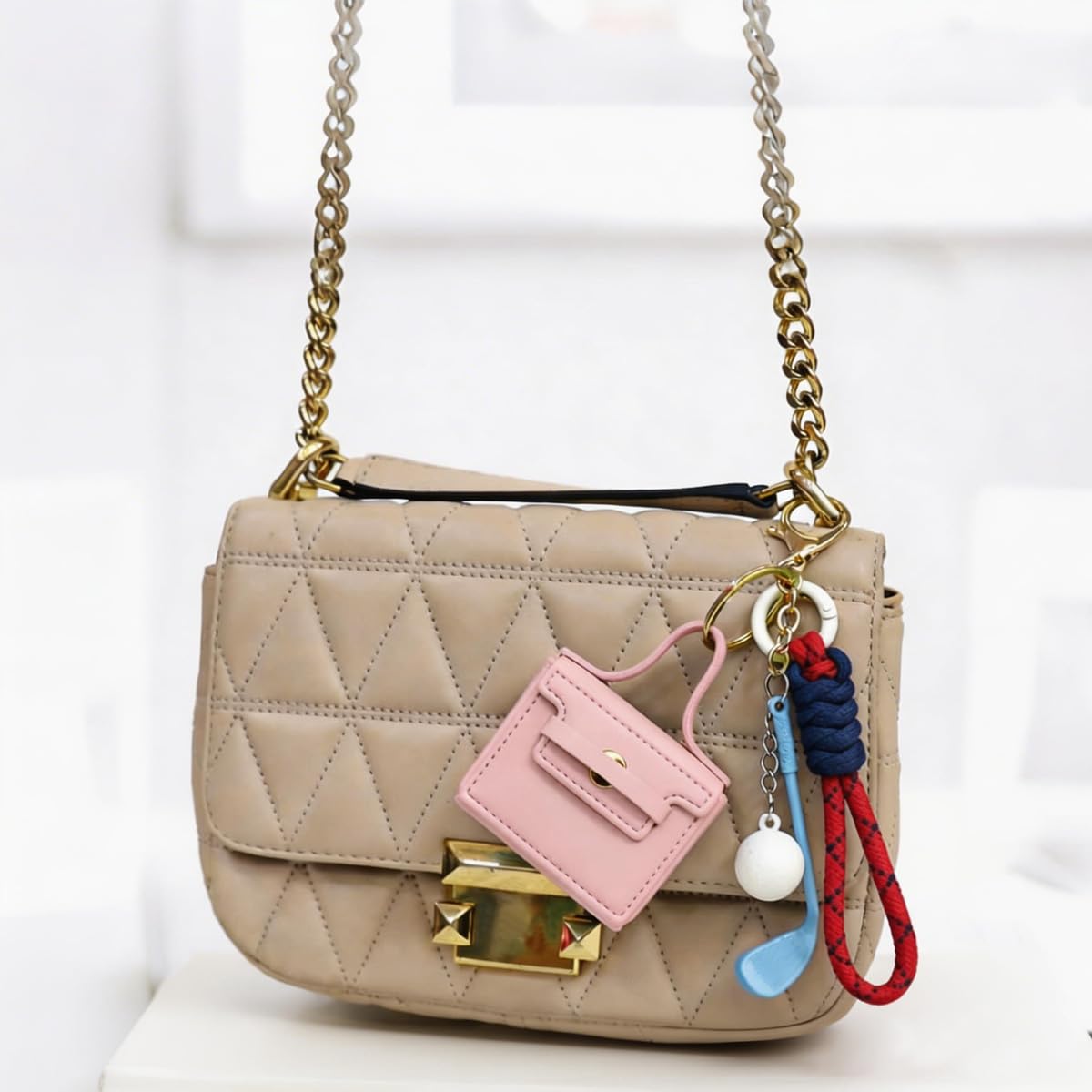 KuuGuu 6 PCS Mini Backpack Keychain Super Smalls Makeup Bag Cute Coin Wallet PU Leather Lipstick Bag Card Holder Data Cable Organizer Fashion Bag Charms Accessories for Women Girls (Style 6)