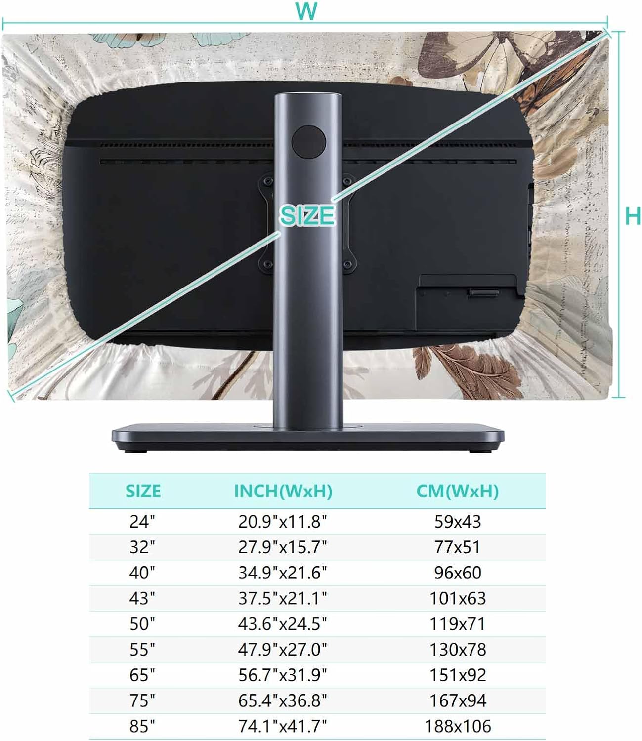 Singingin 32 Inch, Victorian Style Broccoli Butterfly TV Dust Cover Blue Flowers Plant Computer Monitor Cover Dustproof
