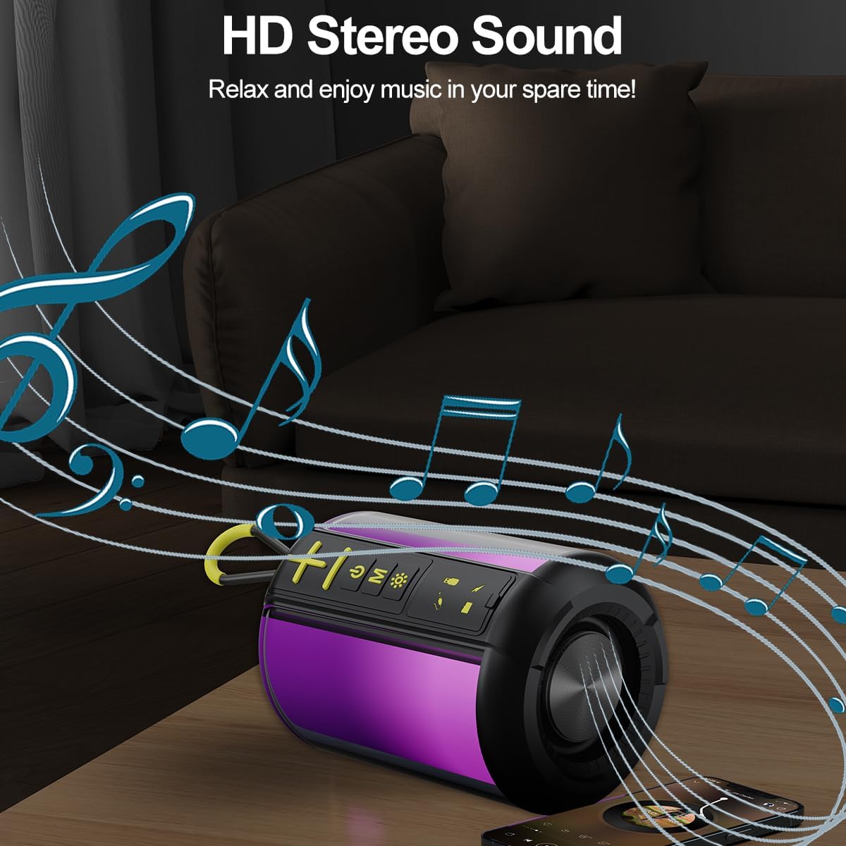 CofunKool 5.3, Portable Speaker with RGB Light, AUX/TF-Card/USB Flash Drive Input, Wireless Bluetooth TWS Dual Pairing