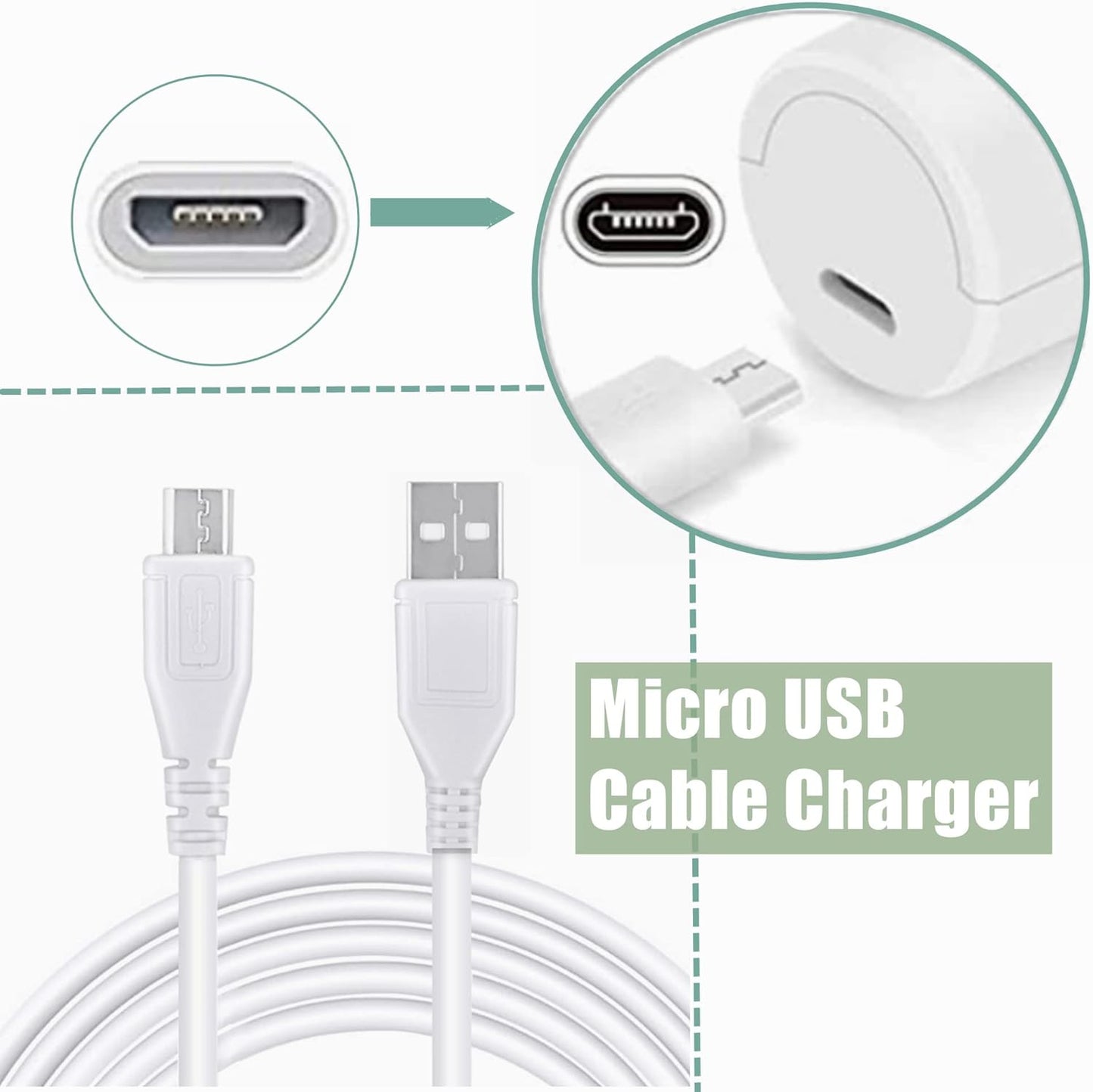 3.3ft S-100 White Micro USB Power Charging Cord Cable Lead Replacement for Sound Oasis White Noise Machine & Speaker