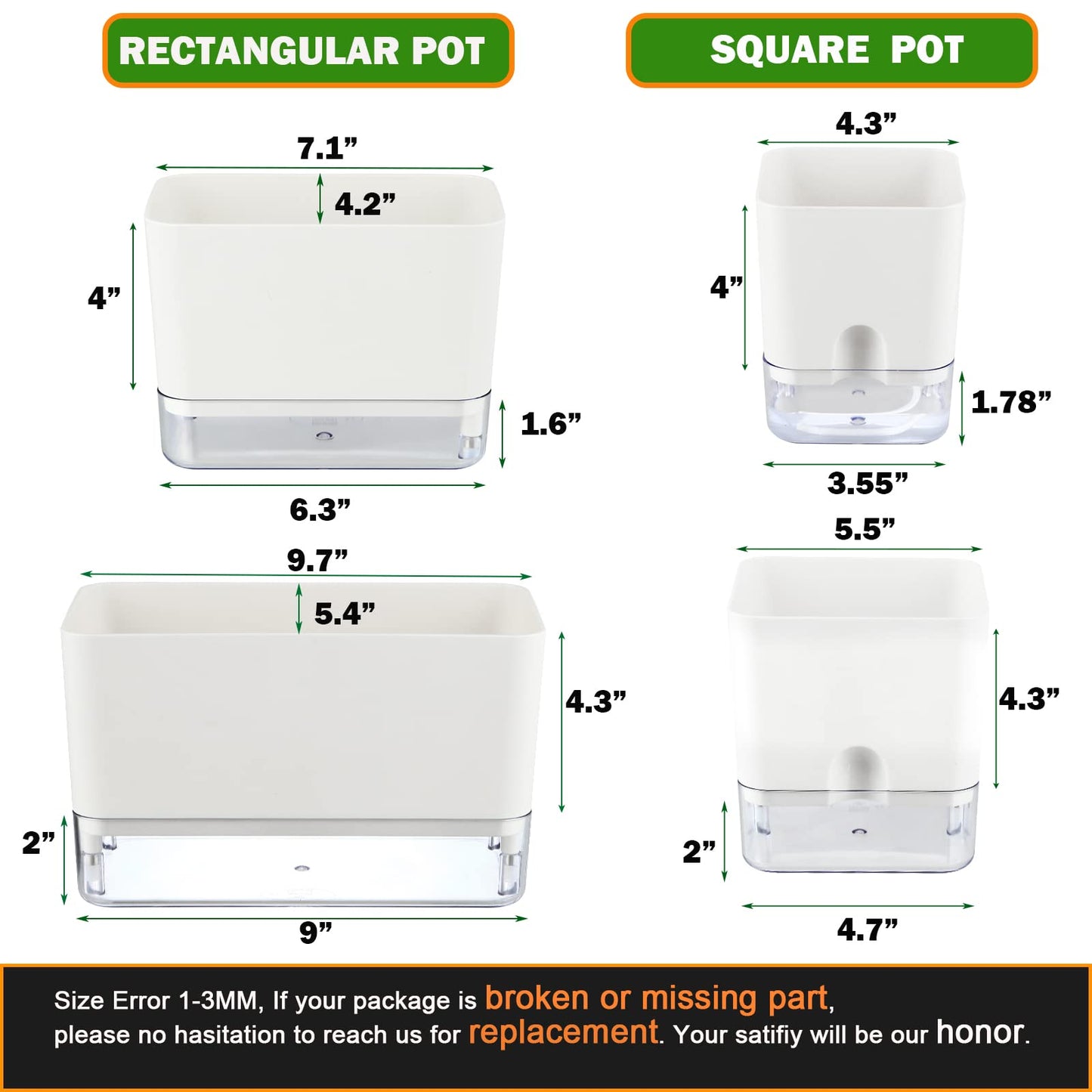 Planterhoma Self Watering Plant Pots for Indoor Plants 5.5 inch, 3 Packs Square Self-Watering Planters with Drainage Hole, White African Violet Pots for Devil's Ivy, Spider Plant, Orchid, Herb