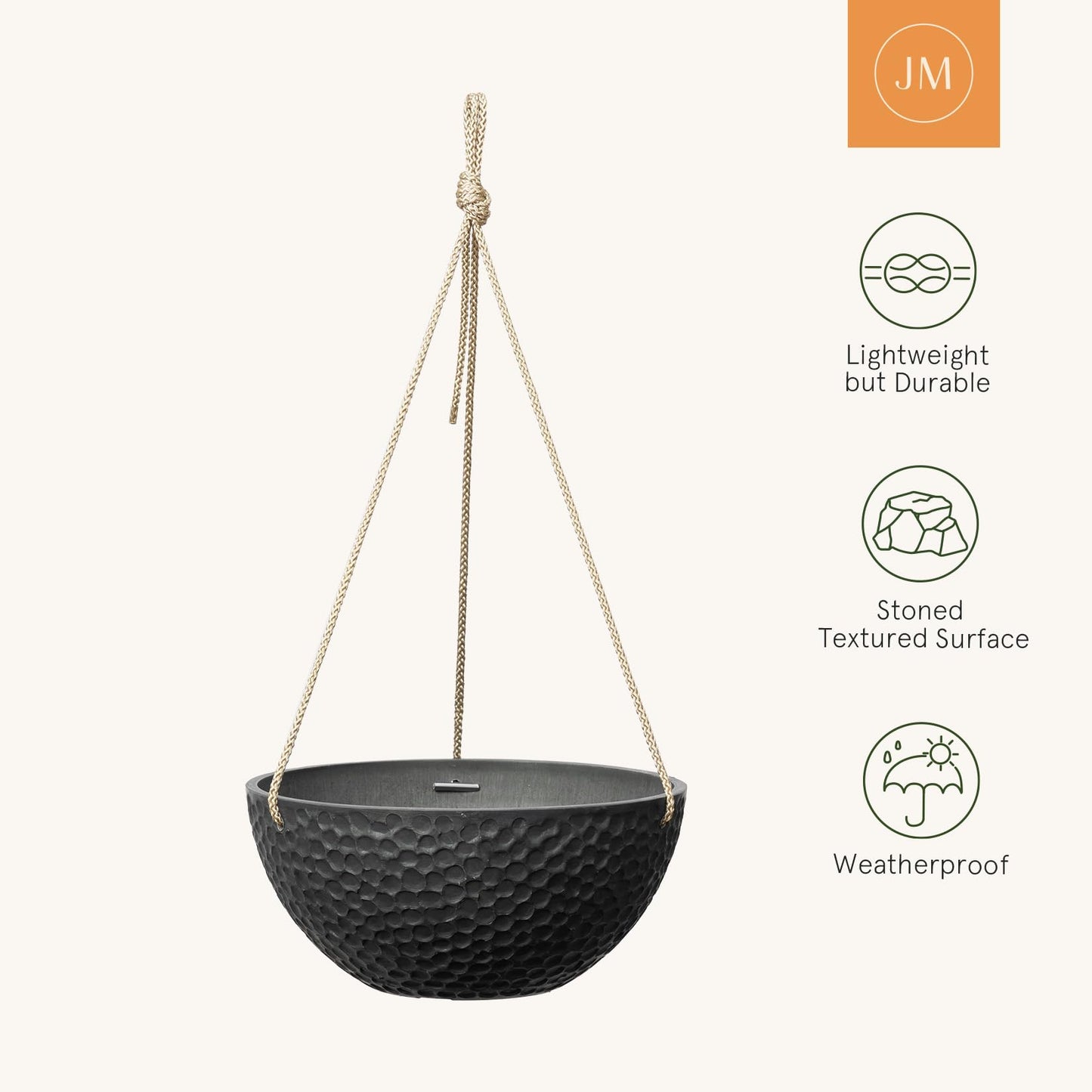 LA JOLIE MUSE Hanging Planters for Indoor Plants, Medium Hanging Planters with Drain Holes, Outdoor Hanging Flower Pots, Matte Black, Honeycomb (10 Inch, Set of 2)