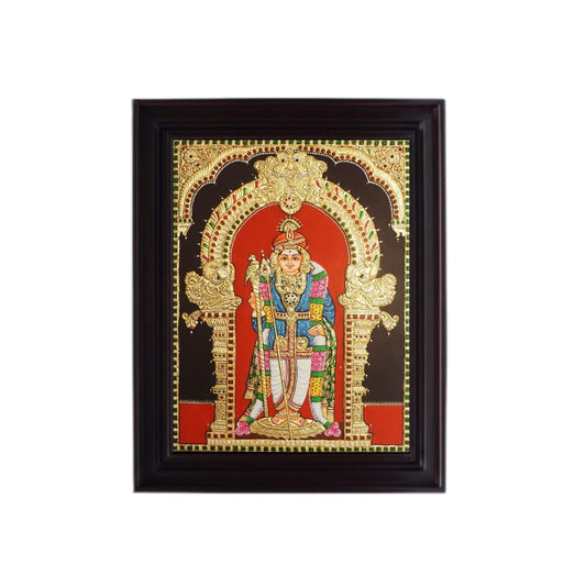 Tarang Arts Murugan God Tanjore Painting, Traditional Handmade 2D Emboss Design with 22-Carat Gold Foil, Jaipur Stones, Wooden Frame for Home Decor, Puja Room, Wall Hanging (Murugan Painting 24*18